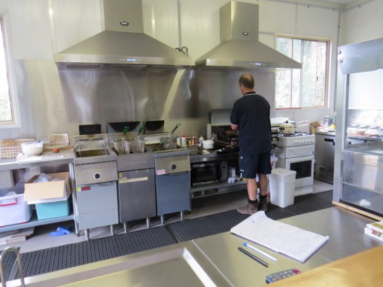 The kitchen is in full view