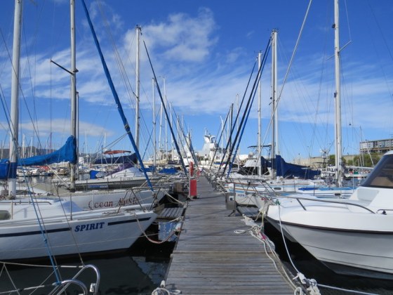 Earl's boat is moored on the marina at False Bay Yacht Club